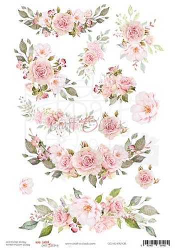 Papier ryżowy A4 Home decor 03 Kwiaty róże CC-HD-RYZ-03 Craft O'Clock