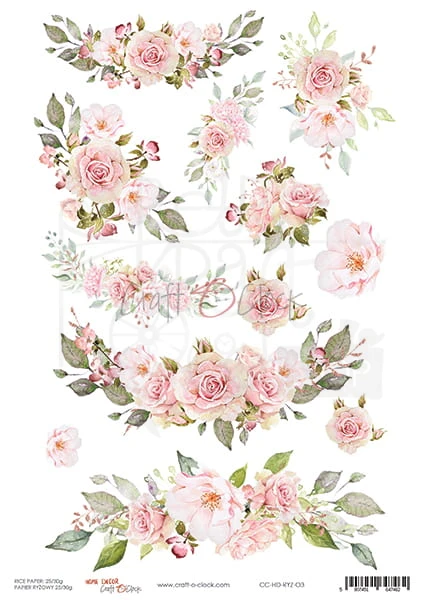 Papier ryżowy A4 Home decor 03 Kwiaty róże CC-HD-RYZ-03 Craft O'Clock