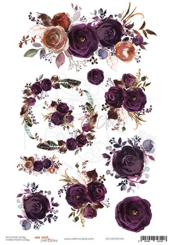 Papier ryżowy A4 Home decor 01 Kwiaty CC-HD-RYZ-01 Craft O'Clock