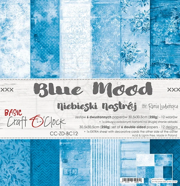 Zestaw papierów 30x30 Basic 12 Blue Mood CC-ZD-BC12 Craft O'Clock