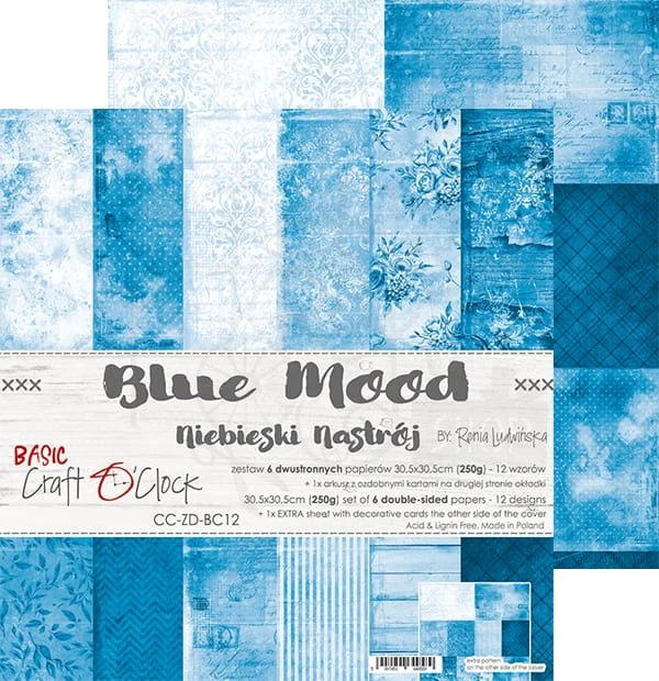 Zestaw papierów 30x30 Basic 12 Blue Mood CC-ZD-BC12 Craft O'Clock