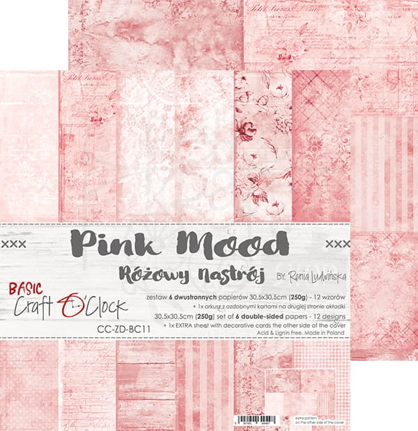 Zestaw papierów 30x30 Basic 11 Pink Mood CC-ZD-BC11 Craft O'Clock