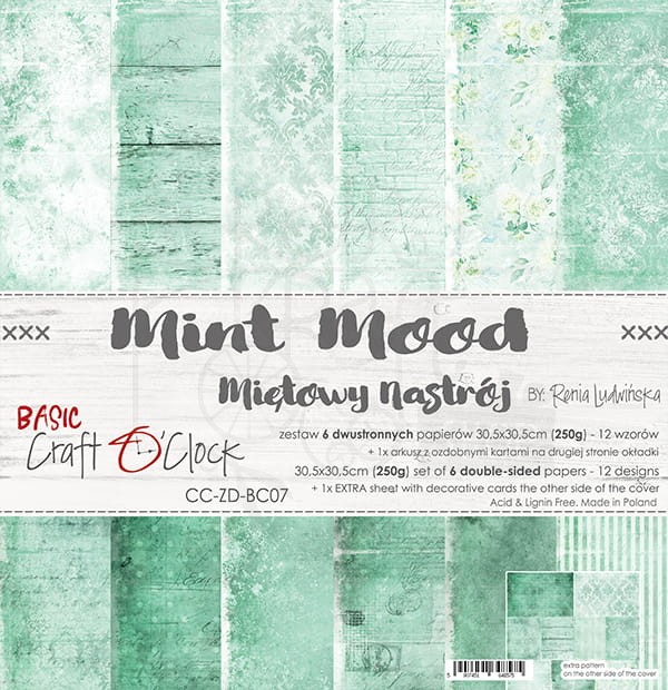 Zestaw papierów 30x30 Basic 07 Mint Mood CC-ZD-BC07 Craft O'Clock