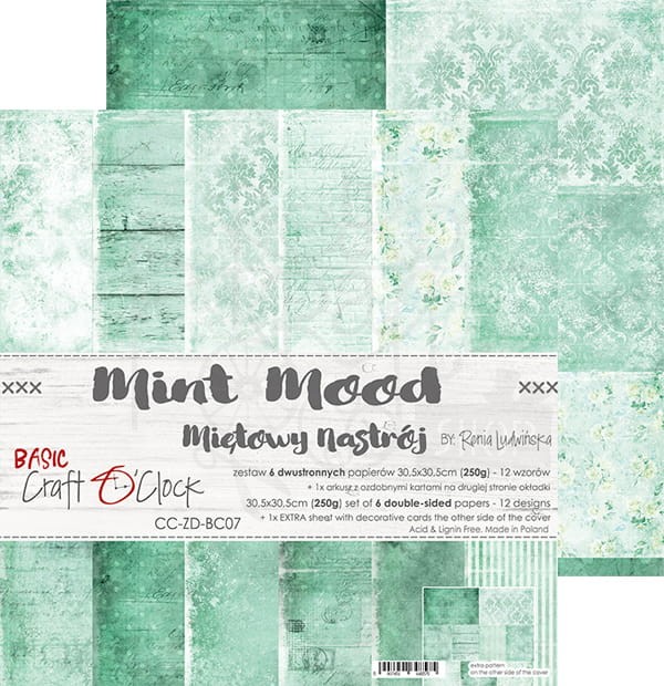 Zestaw papierów 30x30 Basic 07 Mint Mood CC-ZD-BC07 Craft O'Clock