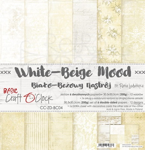 Zestaw papierów 30x30 Basic 04 White-Beige Mood CC-ZD-BC04 Craft O'Clock