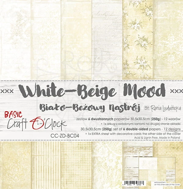Zestaw papierów 30x30 Basic 04 White-Beige Mood CC-ZD-BC04 Craft O'Clock
