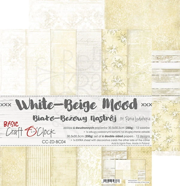 Zestaw papierów 30x30 Basic 04 White-Beige Mood CC-ZD-BC04 Craft O'Clock