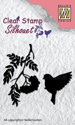 Stempel akrylowy Birdsong 3 Ptaszek i gałązka jarzębiny SIL029 Nellie's Choice