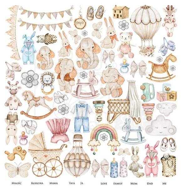 Papier 30x30 Cute Baby elementy do wycinania AA-CB-09 Alchemy of Art