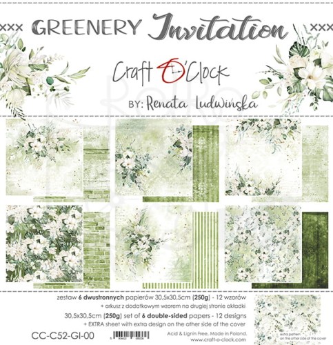 Zestaw papierów 30x30 Greenery Invitation CC-C52-GI-00 Craft O'Clock