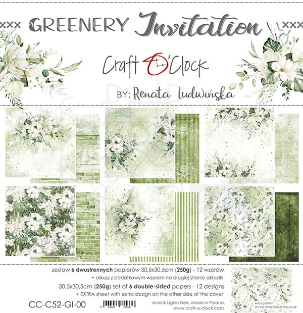 Zestaw papierów 30x30 Greenery Invitation CC-C52-GI-00 Craft O'Clock
