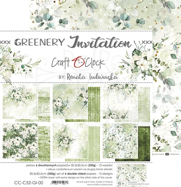 Zestaw papierów 30x30 Greenery Invitation CC-C52-GI-00 Craft O'Clock