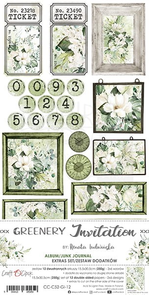 Zestaw dodatków Greenery Invitation - Junk Journal CC-C52-GI-12 Craft O'Clock