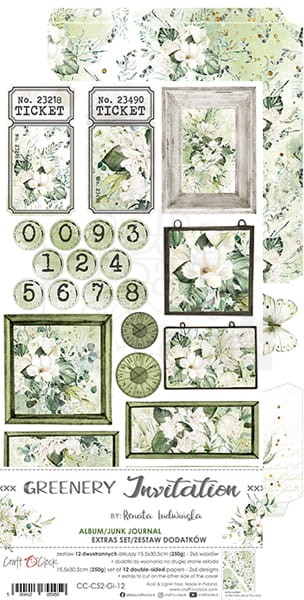 Zestaw dodatków Greenery Invitation - Junk Journal CC-C52-GI-12 Craft O'Clock