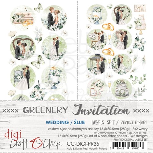 Zestaw etykiet 35 - Greenery Invitation - Ślub CC-DIGI-PR35 Craft O'Clock