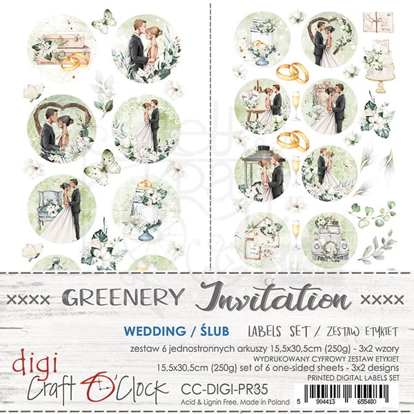 Zestaw etykiet 35 - Greenery Invitation - Ślub CC-DIGI-PR35 Craft O'Clock