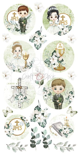Zestaw etykiet 36 - Greenery Invitation - Komunia CC-DIGI-PR36 Craft O'Clock