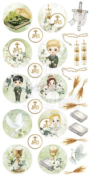 Zestaw etykiet 36 - Greenery Invitation - Komunia CC-DIGI-PR36 Craft O'Clock