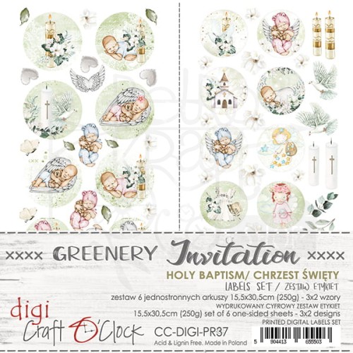Zestaw etykiet 37 - Greenery Invitation - Chrzest CC-DIGI-PR37 Craft O'Clock