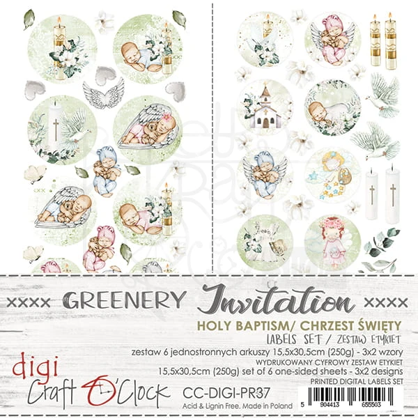 Zestaw etykiet 37 - Greenery Invitation - Chrzest CC-DIGI-PR37 Craft O'Clock