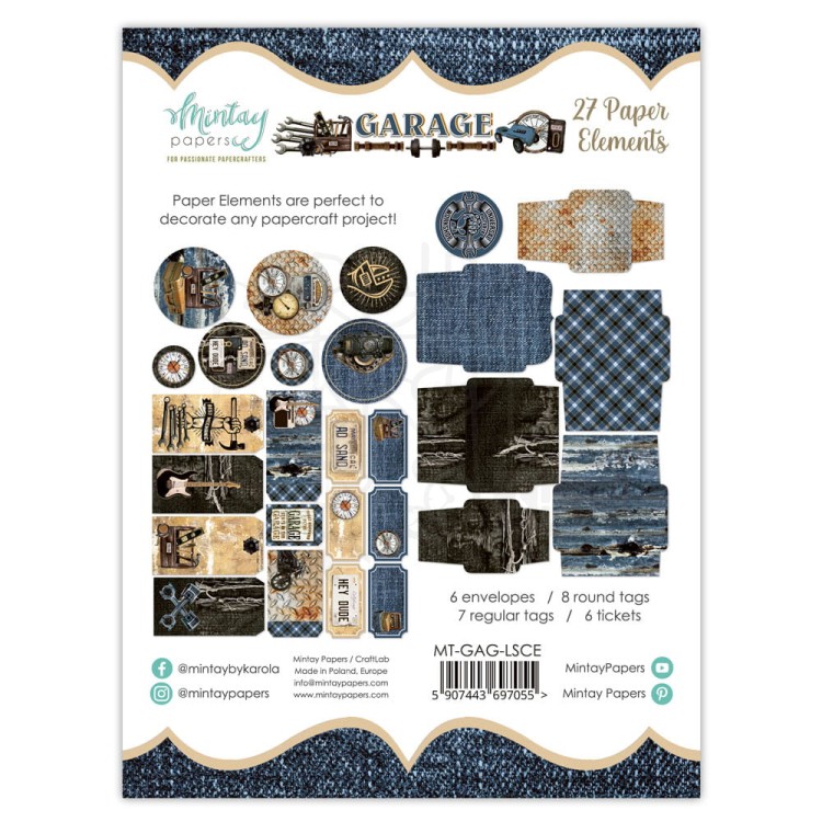 Ozdoby kształty tekturowe Die Cuts Koperty i tagi Garage MT-GAG-LSCE Mintay