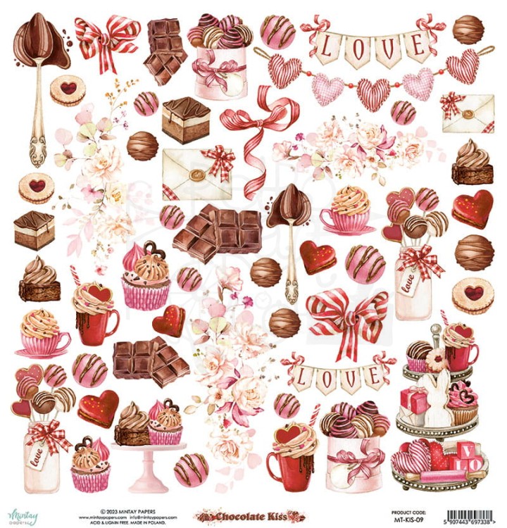 Papier 30x30 arkusz elementów do wycinania Chocolate Kiss MT-KIS-09 Mintay