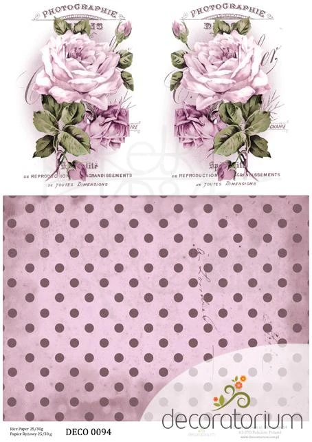 Papier ryżowy A4 Roże vintage różowe 0094 Decoratorium