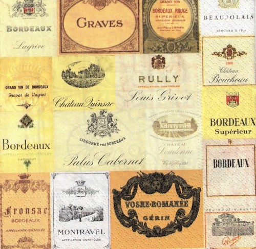 Serwetka 33x33 - Degustation retro etykiety - wino