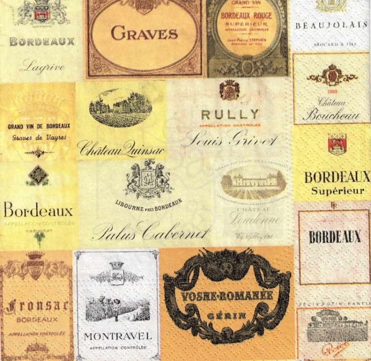 Serwetka 33x33 - Degustation retro etykiety - wino