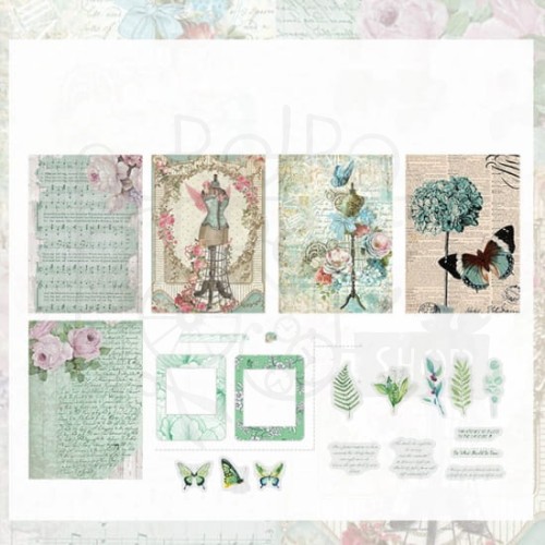 Naklejki do scrapbookingu i art journalingu - elementy shabby chic niebieskie