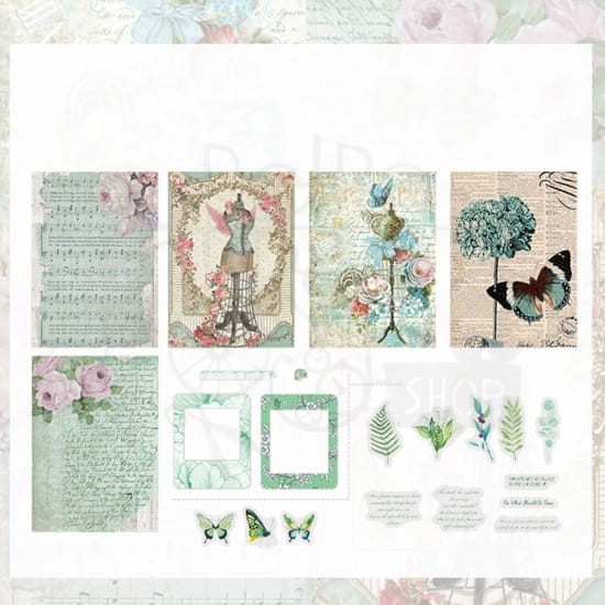 Naklejki do scrapbookingu i art journalingu - elementy shabby chic niebieskie