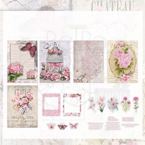 Naklejki do scrapbookingu i art journalingu - elementy shabby chic różowe