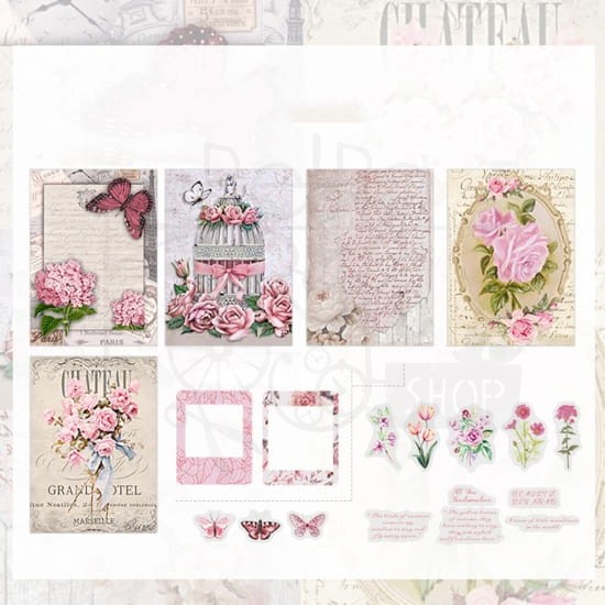 Naklejki do scrapbookingu i art journalingu - elementy shabby chic różowe