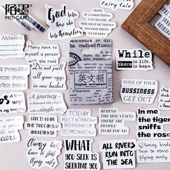 Naklejki do scrapbookingu i art journalingu - sentencje - czarno białe