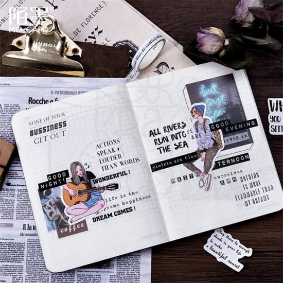 Naklejki do scrapbookingu i art journalingu - sentencje - czarno białe
