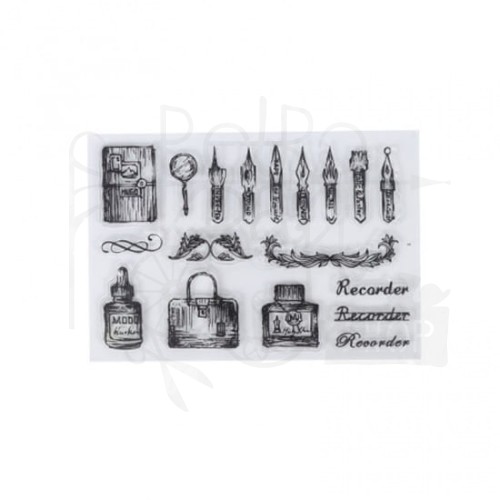 Stempel akrylowy Stalówki i walizki - zestaw 18 szt