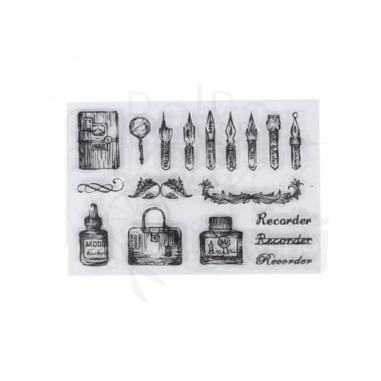 Stempel akrylowy Stalówki i walizki - zestaw 18 szt