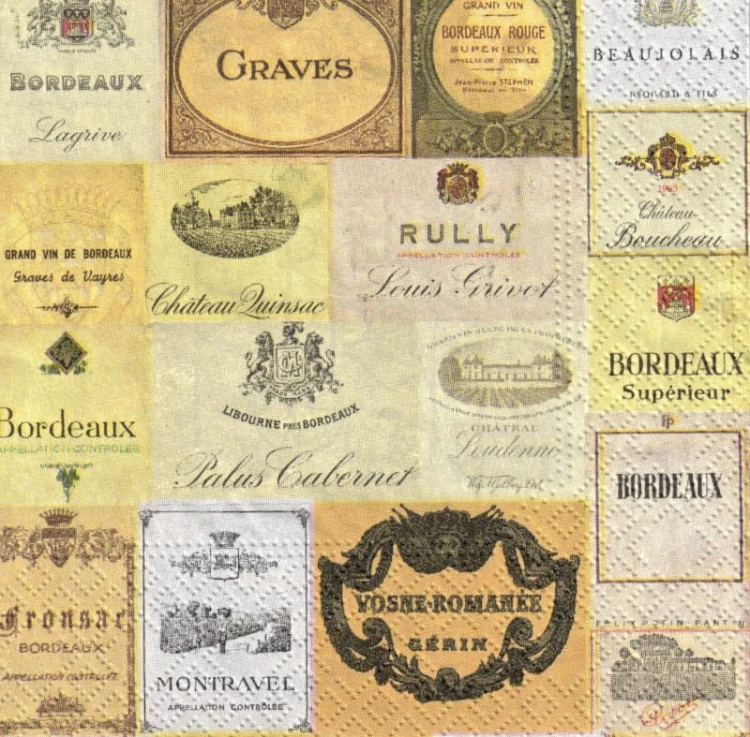 Serwetka 25x25 - Degustation retro etykiety - wino