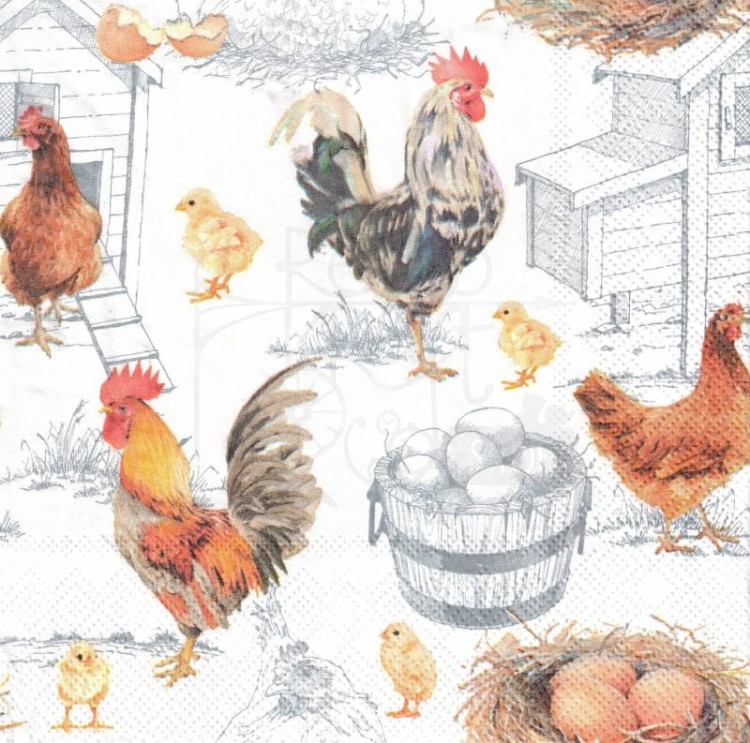 Serwetka 33x33 - Kogut kura kurczaczek i jajka