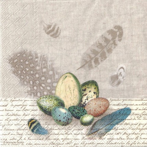 Serwetka 33x33 - Nakrapiane jajka i piórka