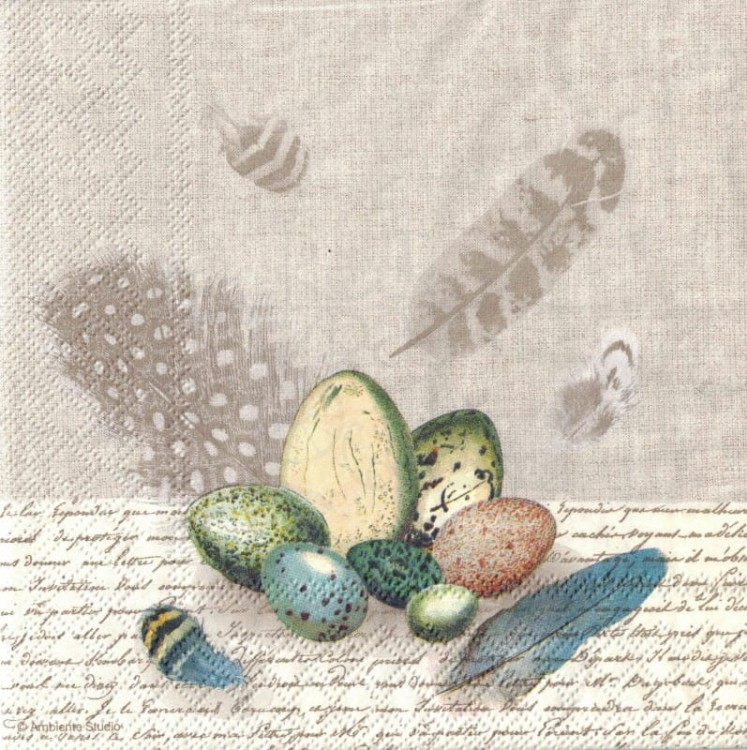 Serwetka 33x33 - Nakrapiane jajka i piórka