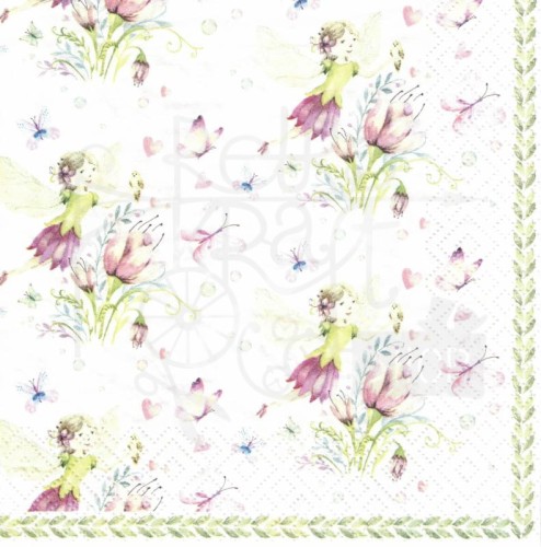 Serwetka 33x33 - Wróżka kwiaty i motylki