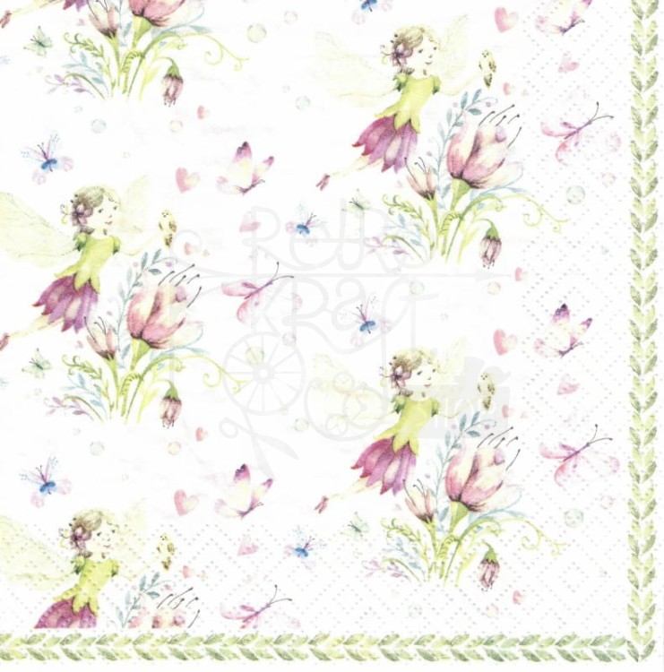 Serwetka 33x33 - Wróżka kwiaty i motylki