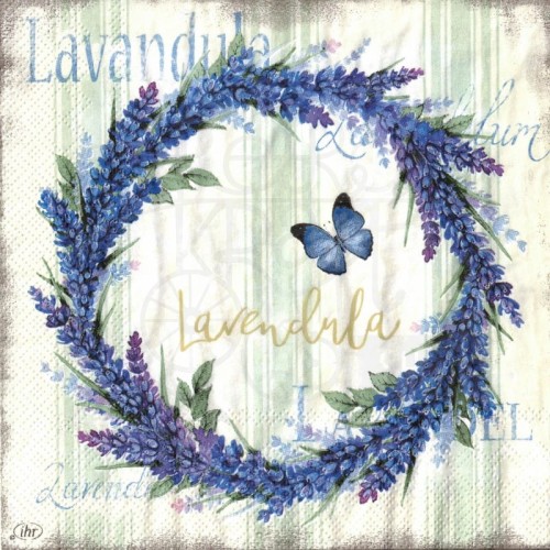Serwetka 33x33 - Wianek z lawendy i motylek