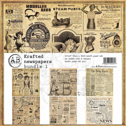 Zestaw papierów 30x30 Krafted newspapers bundle 1 ABstudio
