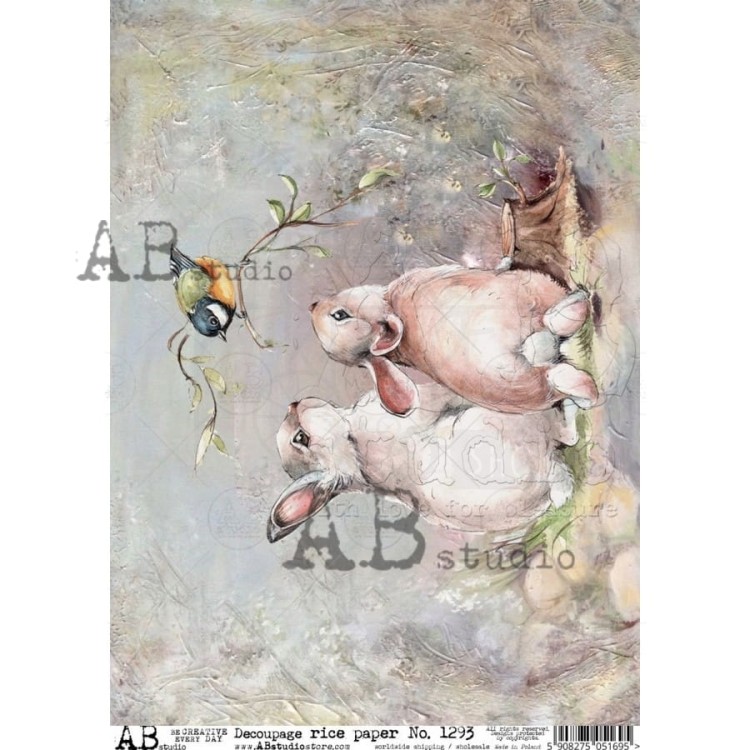 Papier ryżowy A4 zajączki i ptaszek 1293 ABstudio