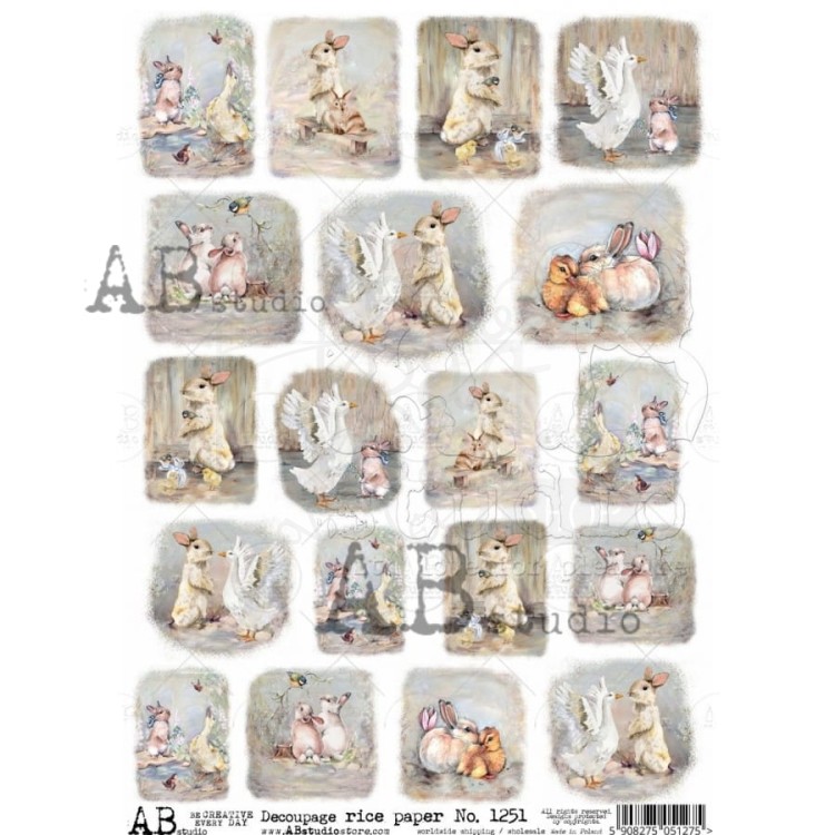 Papier ryżowy A4 zajączki i gąski 1251 ABstudio