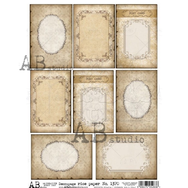 Papier ryżowy A4 retro ramki pocztówki 1370 ABstudio
