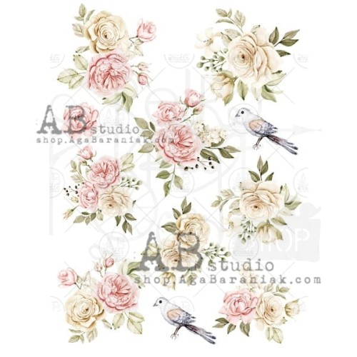Papier ryżowy A4 kwiaty pastelowe shabby chic 0518 ABstudio