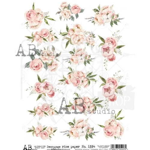 Papier ryżowy A4 kwiaty pastelowe shabby chic 1334 ABstudio